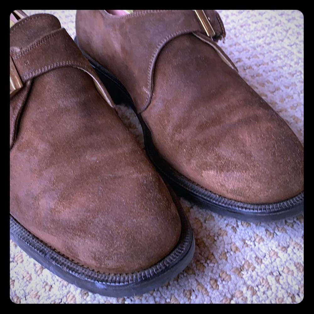 Dark brown suede monk straps